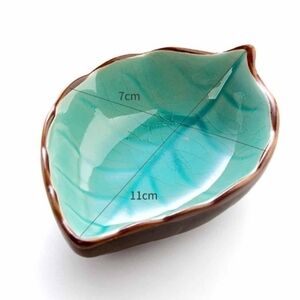 Leaf-Shaped Ceramic Dish - Turquoise and Brown